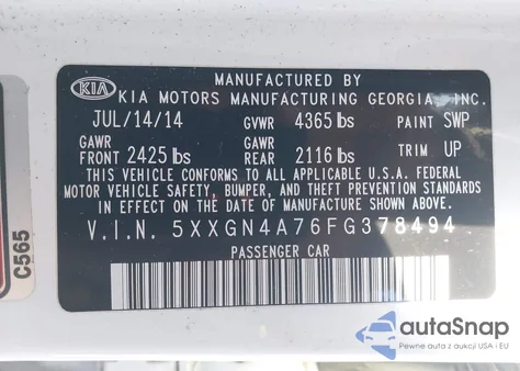 2015 Kia Optima Ex from USA, damaged, VIN 5XXGN4A76FG378494
